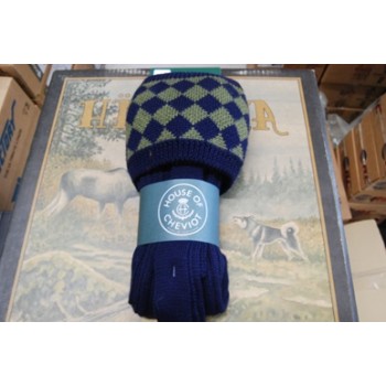 Chessboard Navy/ Dark Olive Socks With Garters
